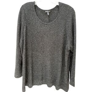 EILEEN FISHER Woman Linen Blend Black Silver Metallic Sweater 3X Plus Size‎